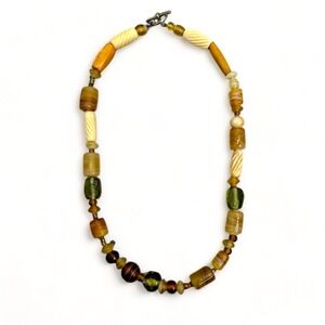 Vintage Honey Amber Glass‎ Choker Necklace 16" Lamp work Venetian Wedding Beaded